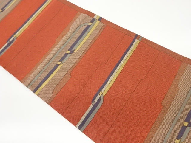 JAPANESE KIMONO / VINTAGE FUKURO OBI / SILK / WOVEN ABSTRACT STRIPE